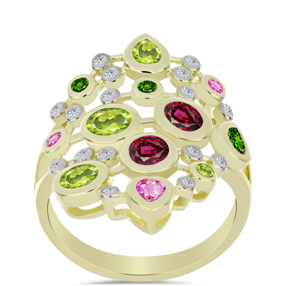 Pozlátený Strieborný Prsteň s Chakra Turmalínom a Bielym Topásom 3 