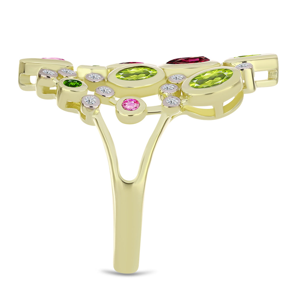 Pozlátený Strieborný Prsteň s Chakra Turmalínom a Bielym Topásom 4 