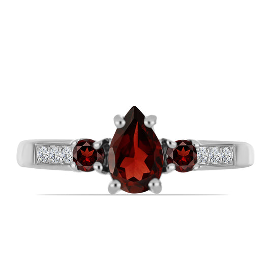 Strieborný Prsteň s Bartonským Granátom a Bielym Topásom