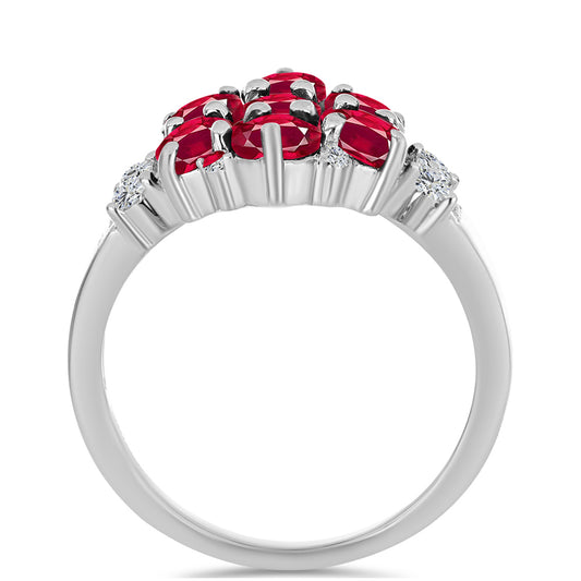 Strieborný Prsteň s Madagaskarským Rubínom a Bielym Topásom