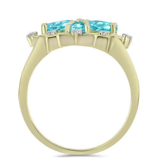 Pozlátený Strieborný Prsteň s Paraiba Kremeňom a Bielym Topásom