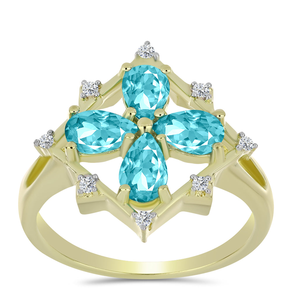 Pozlátený Strieborný Prsteň s Paraiba Kremeňom a Bielym Topásom 3 