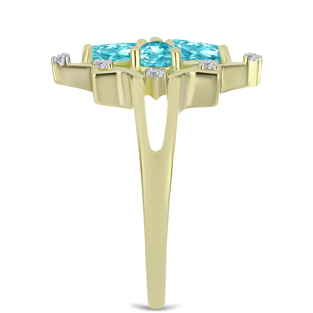 Pozlátený Strieborný Prsteň s Paraiba Kremeňom a Bielym Topásom