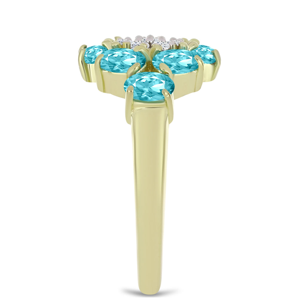 Pozlátený Strieborný Prsteň s Paraiba Kremeňom a Bielym Topásom