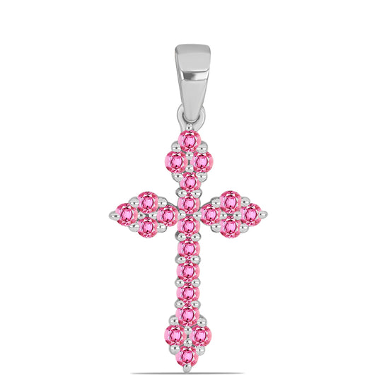 Kríž Strieborný Prívesok s Ružovým Turmalínom z Pelmadulla