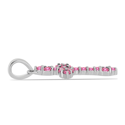 Kríž Strieborný Prívesok s Ružovým Turmalínom z Pelmadulla