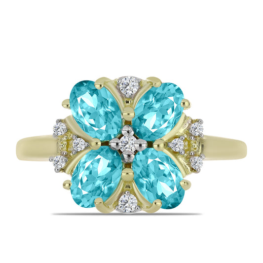 Pozlátený Strieborný Prsteň s Paraiba Kremeňom a Bielym Topásom