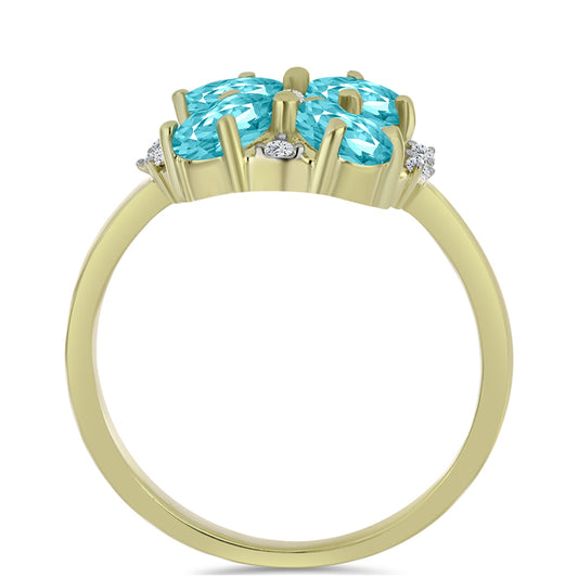 Pozlátený Strieborný Prsteň s Paraiba Kremeňom a Bielym Topásom