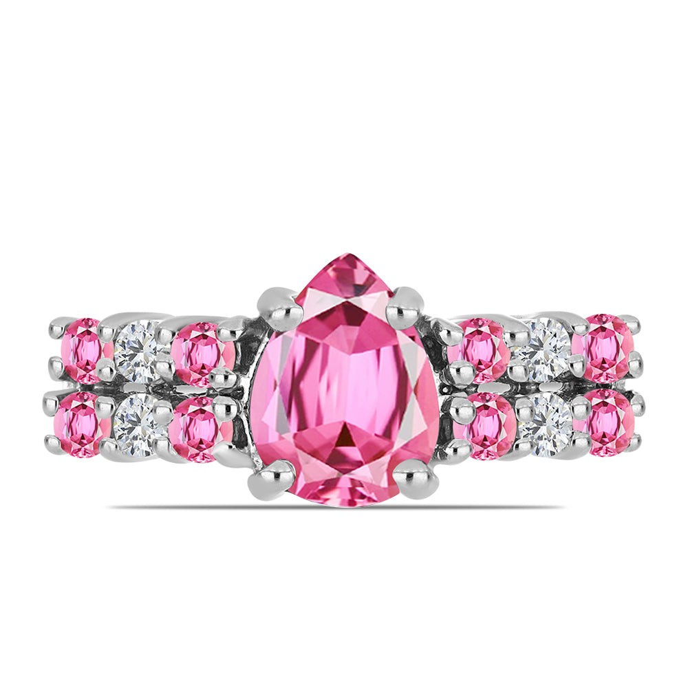 Strieborný Prsteň s Ružovým Turmalínom z Pelmadulla a Bielym Topásom 1 