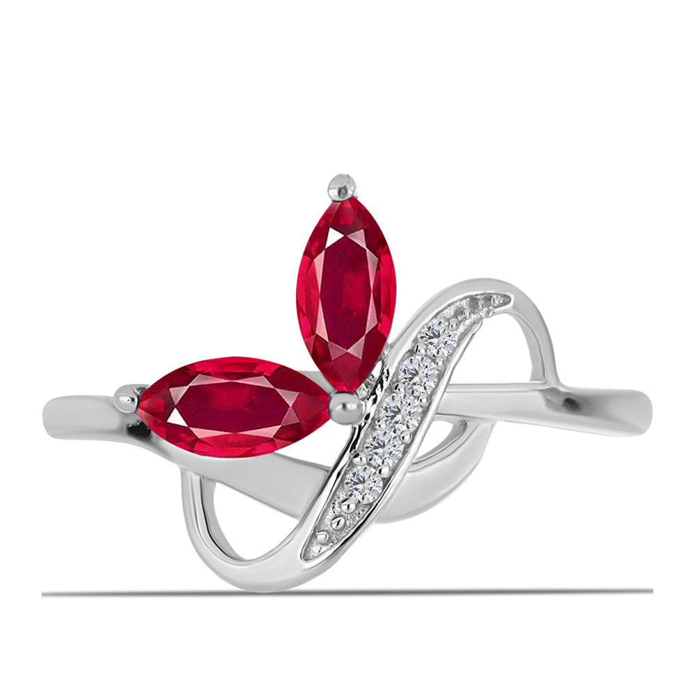 Strieborný Prsteň s Madagaskarským Rubínom a Bielym Topásom