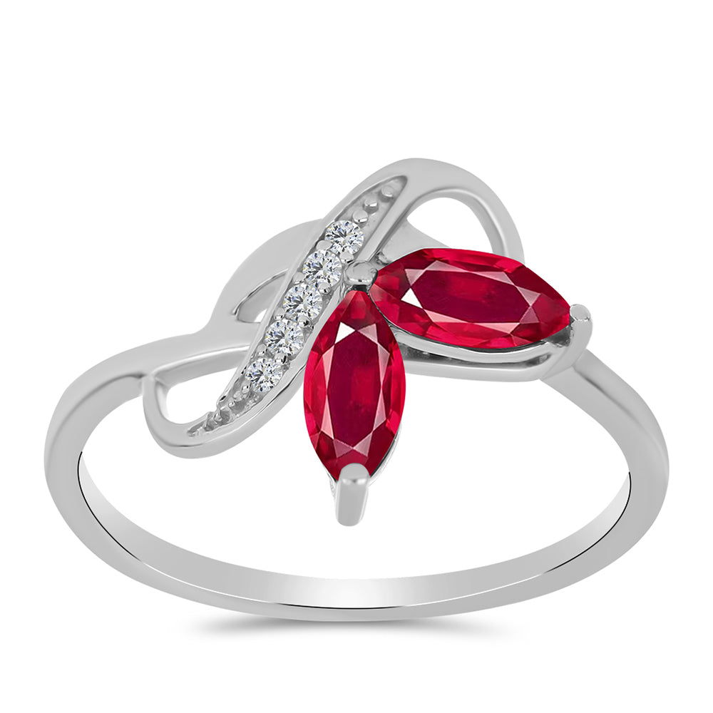 Strieborný Prsteň s Madagaskarským Rubínom a Bielym Topásom 3 