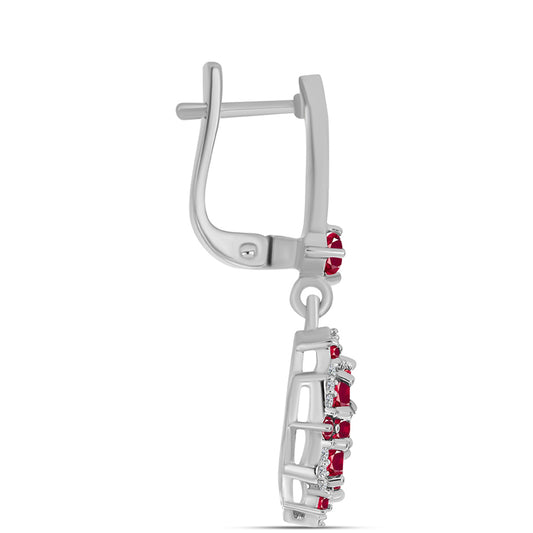 Strieborné Náušnice s Madagaskarským Rubínom a Bielym Topásom