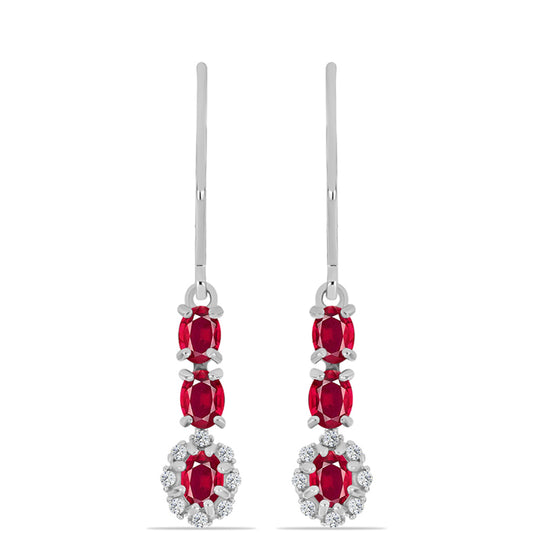 Strieborné Náušnice s Madagaskarským Rubínom a Bielym Topásom