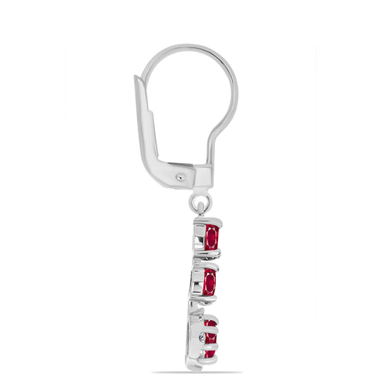 Strieborné Náušnice s Madagaskarským Rubínom a Bielym Topásom