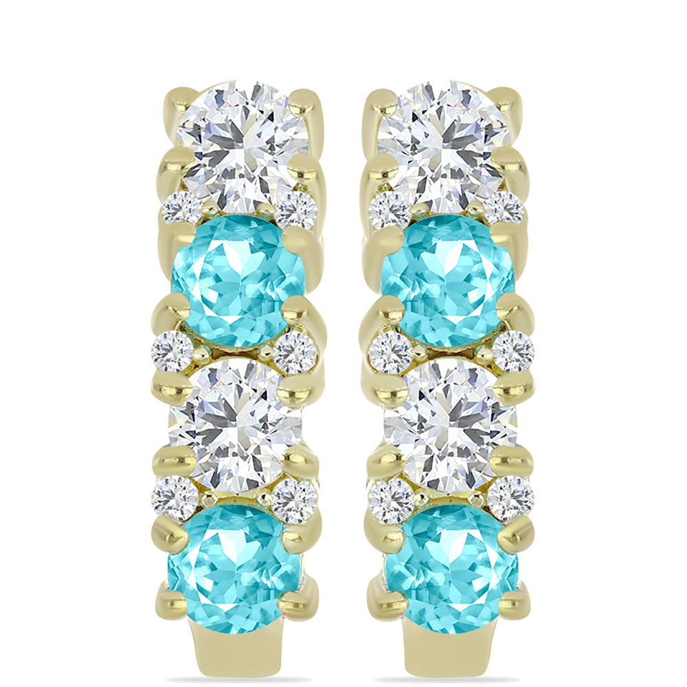 Pozlátené Strieborné Náušnice s Paraiba Kremeňom a Bielym Topásom