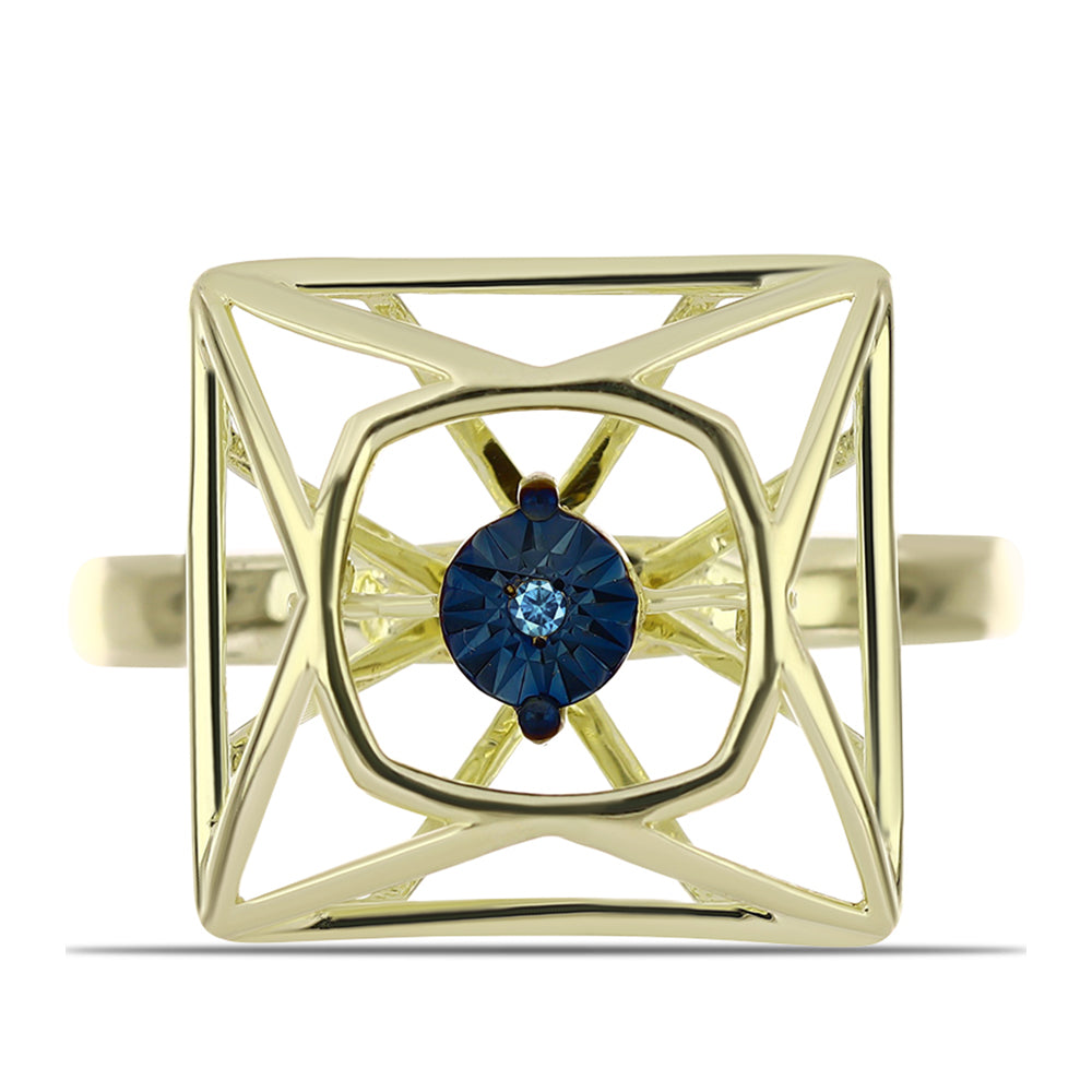 Pozlátený Strieborný Prsteň s Modrým tancujúcim diamantom 1 