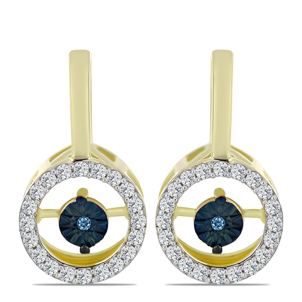Pozlátené Strieborné Náušnice s Modrým tancujúcim diamantom a Bielym Topásom 3 