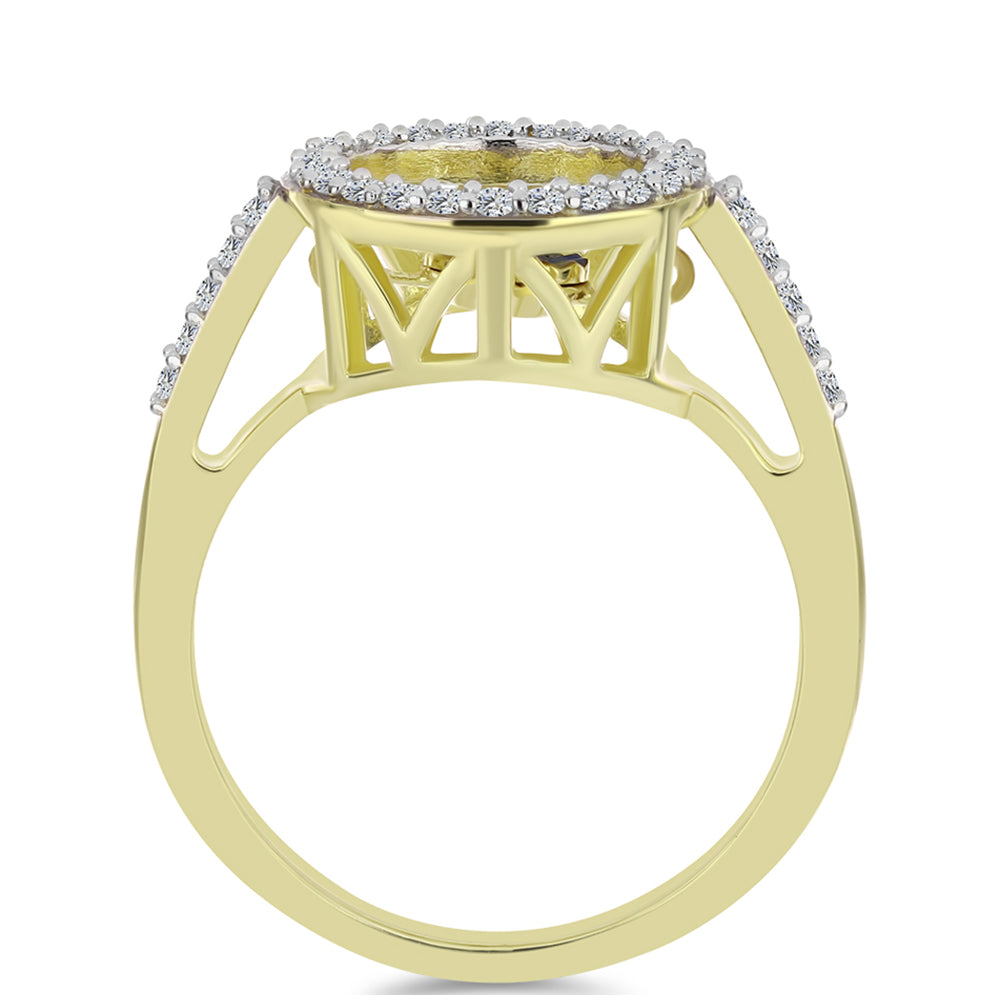 Pozlátený Strieborný Prsteň s Modrým tancujúcim diamantom a Bielym Topásom