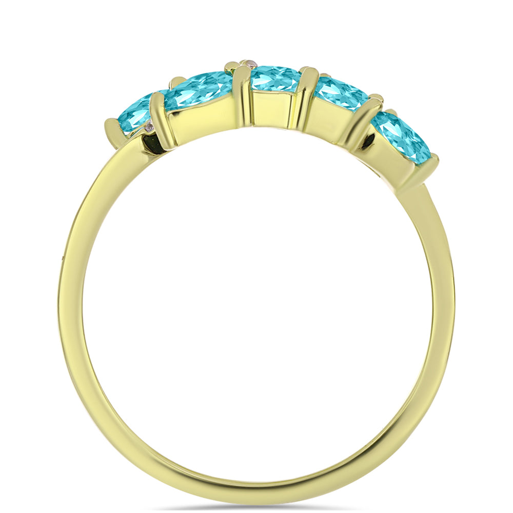 Pozlátený Strieborný Prsteň s Paraiba Kremeňom a Bielym Topásom 2 