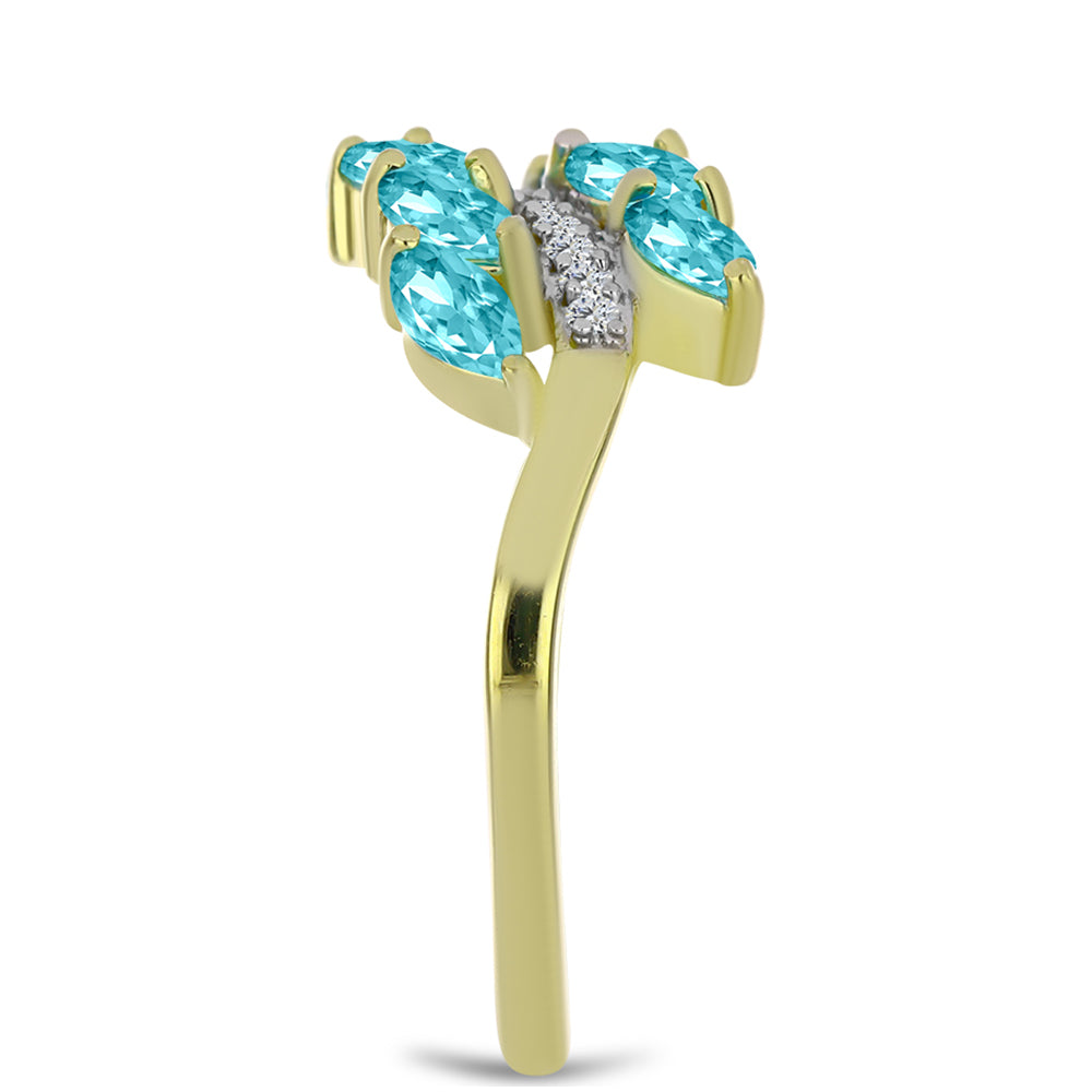 Pozlátený Strieborný Prsteň s Paraiba Kremeňom a Bielym Topásom