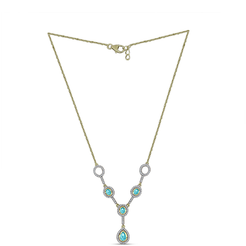 Pozlátený Strieborný Náhrdelník s Paraiba Kremeňom a Bielym Topásom 1 