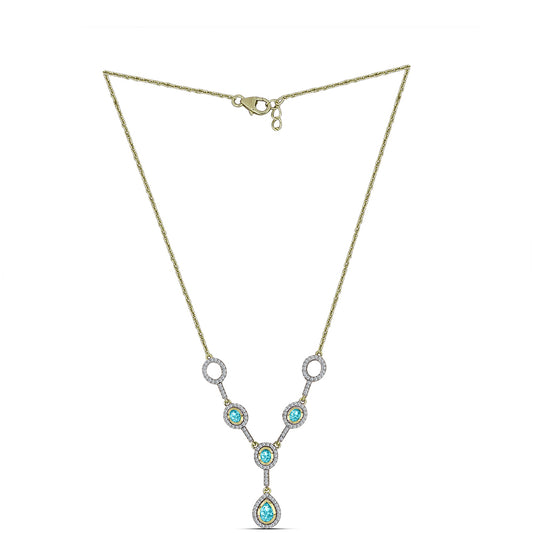 Pozlátený Strieborný Náhrdelník s Paraiba Kremeňom a Bielym Topásom