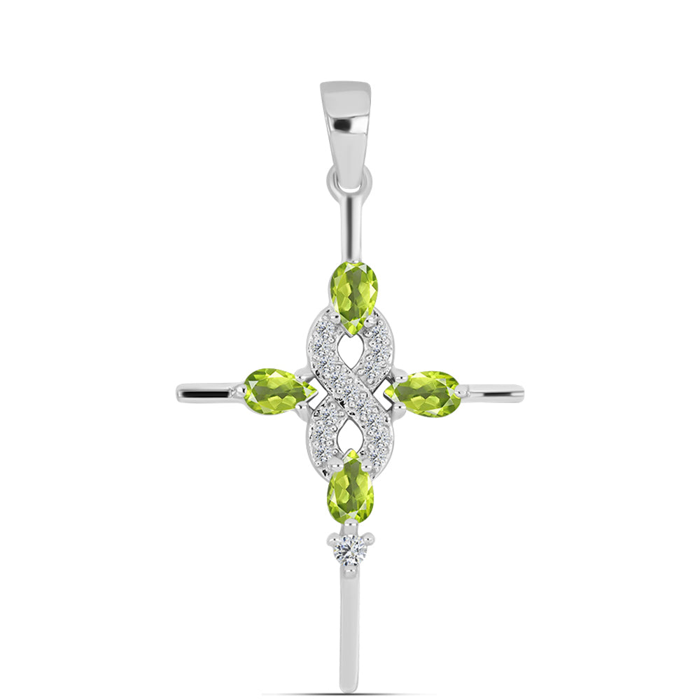 Kríž Strieborný Prívesok s Changbaiskym Olivínom a Bielym Topásom