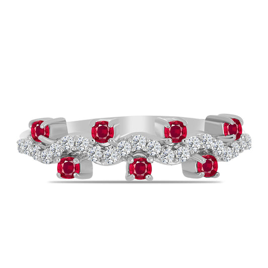 Strieborný Prsteň s Madagaskarským Rubínom a Bielym Topásom