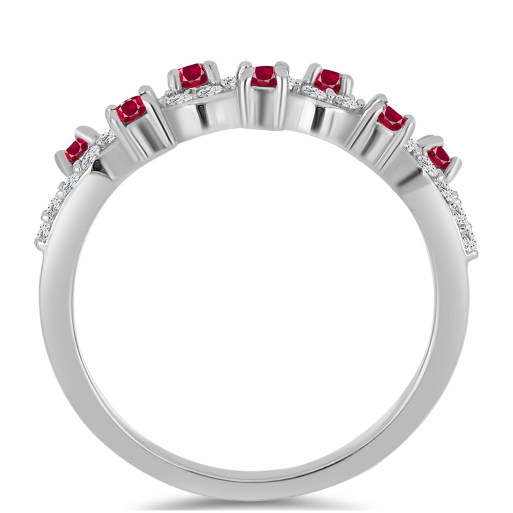 Strieborný Prsteň s Madagaskarským Rubínom a Bielym Topásom