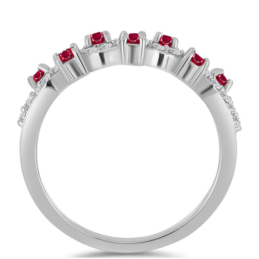 Strieborný Prsteň s Madagaskarským Rubínom a Bielym Topásom