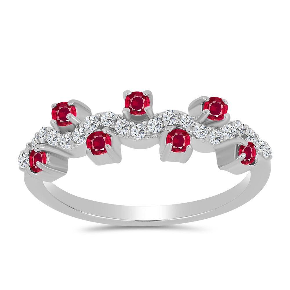 Strieborný Prsteň s Madagaskarským Rubínom a Bielym Topásom