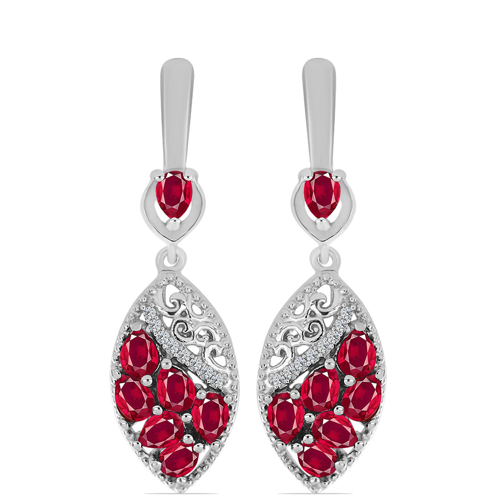 Strieborné Náušnice s Madagaskarským Rubínom a Bielym Topásom 1 