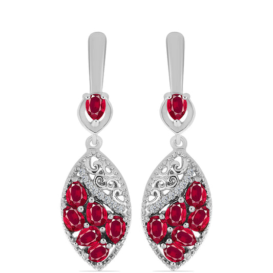 Strieborné Náušnice s Madagaskarským Rubínom a Bielym Topásom