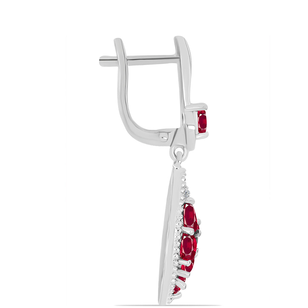 Strieborné Náušnice s Madagaskarským Rubínom a Bielym Topásom