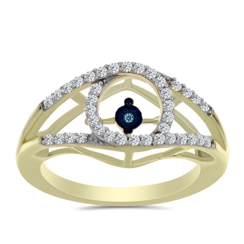 Pozlátený Strieborný Prsteň s Modrým tancujúcim diamantom a Bielym Topásom
