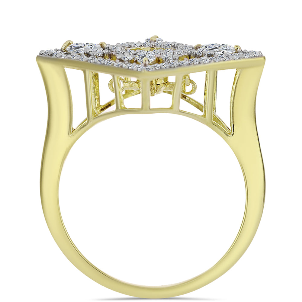 Pozlátený Strieborný Prsteň s Modrým tancujúcim diamantom a Bielym Topásom