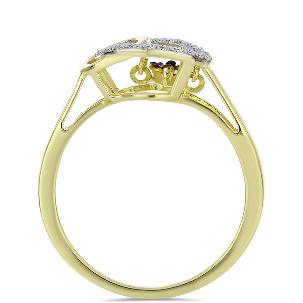 Pozlátený Strieborný Prsteň s Modrým tancujúcim diamantom a Bielym Topásom