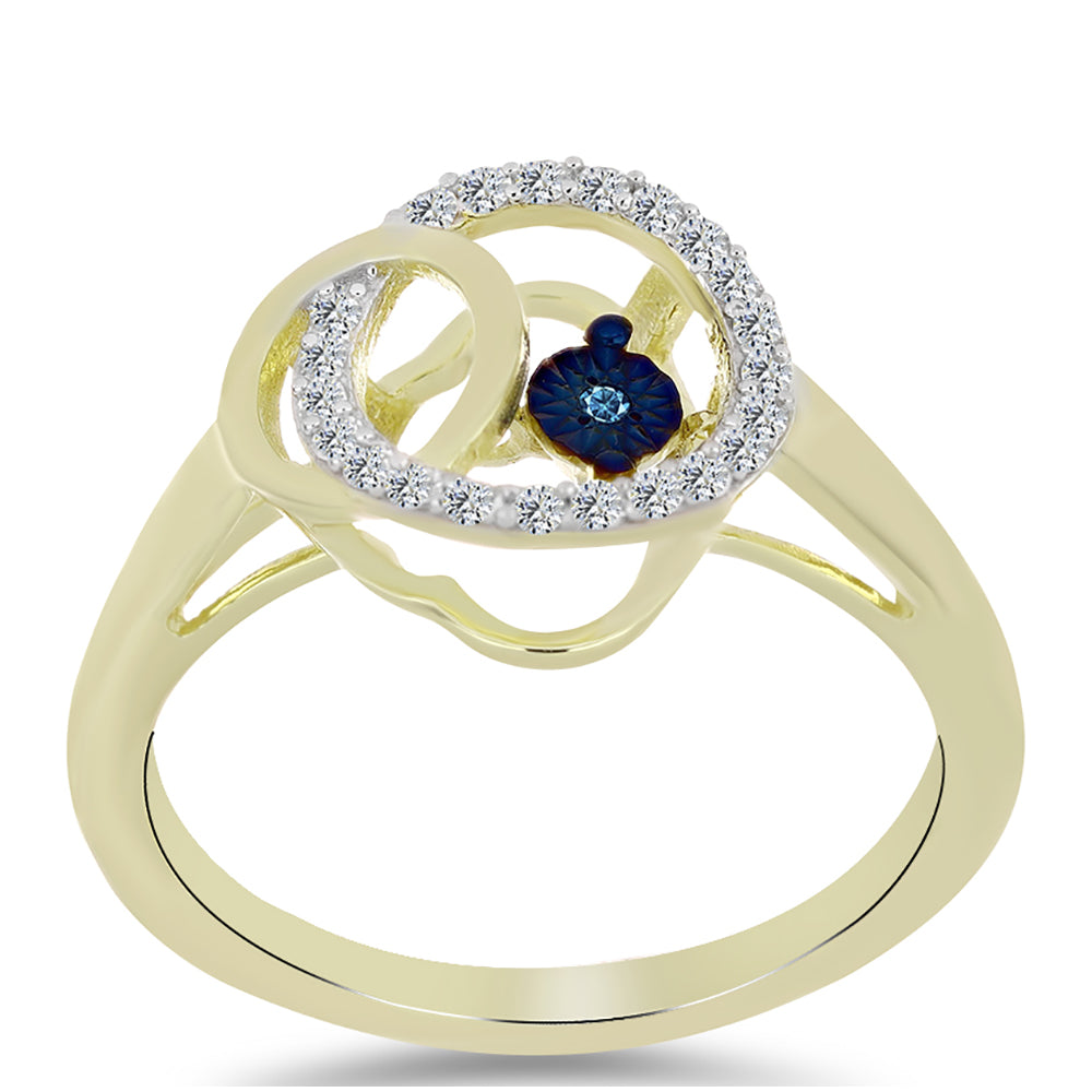 Pozlátený Strieborný Prsteň s Modrým tancujúcim diamantom a Bielym Topásom 3 