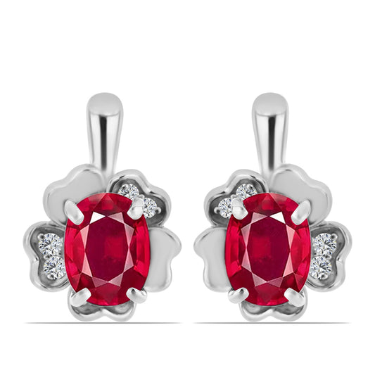Strieborné Náušnice s Madagaskarským Rubínom a Bielym Topásom