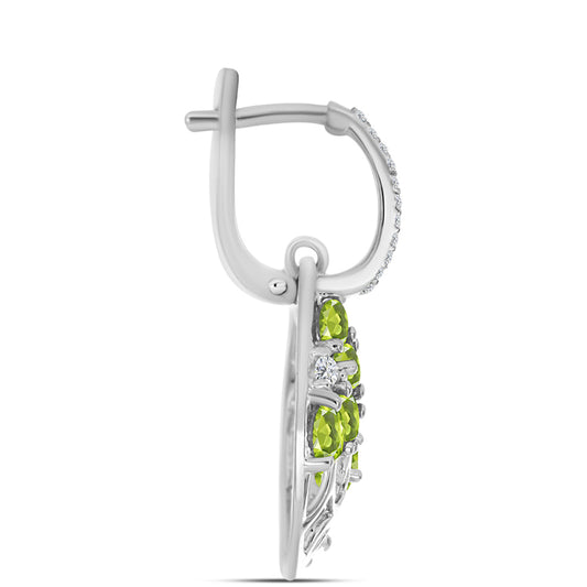 Strieborné Náušnice s Changbaiskym Olivínom a Bielym Topásom