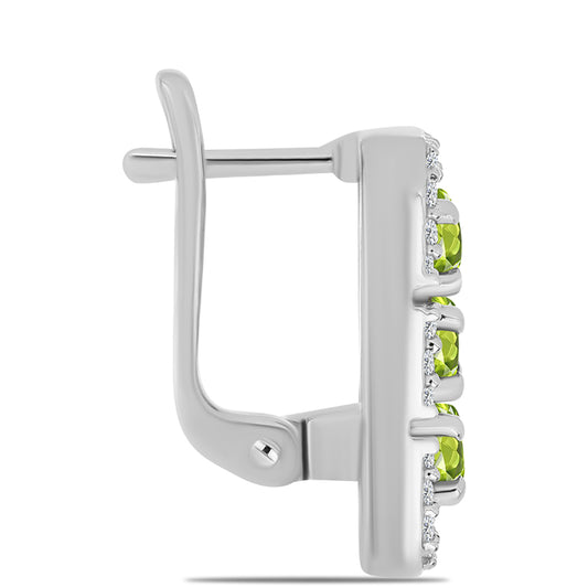 Strieborné Náušnice s Changbaiskym Olivínom a Bielym Topásom