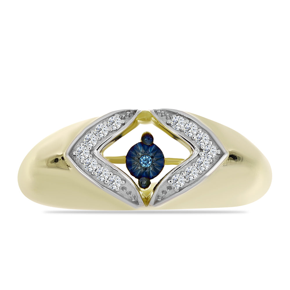 Pozlátený Strieborný Prsteň s Modrým tancujúcim diamantom a Bielym Topásom