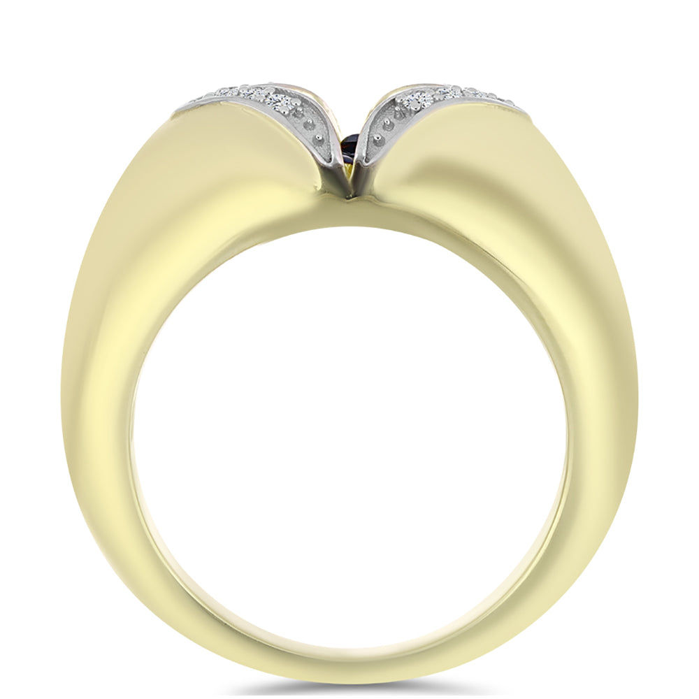 Pozlátený Strieborný Prsteň s Modrým tancujúcim diamantom a Bielym Topásom