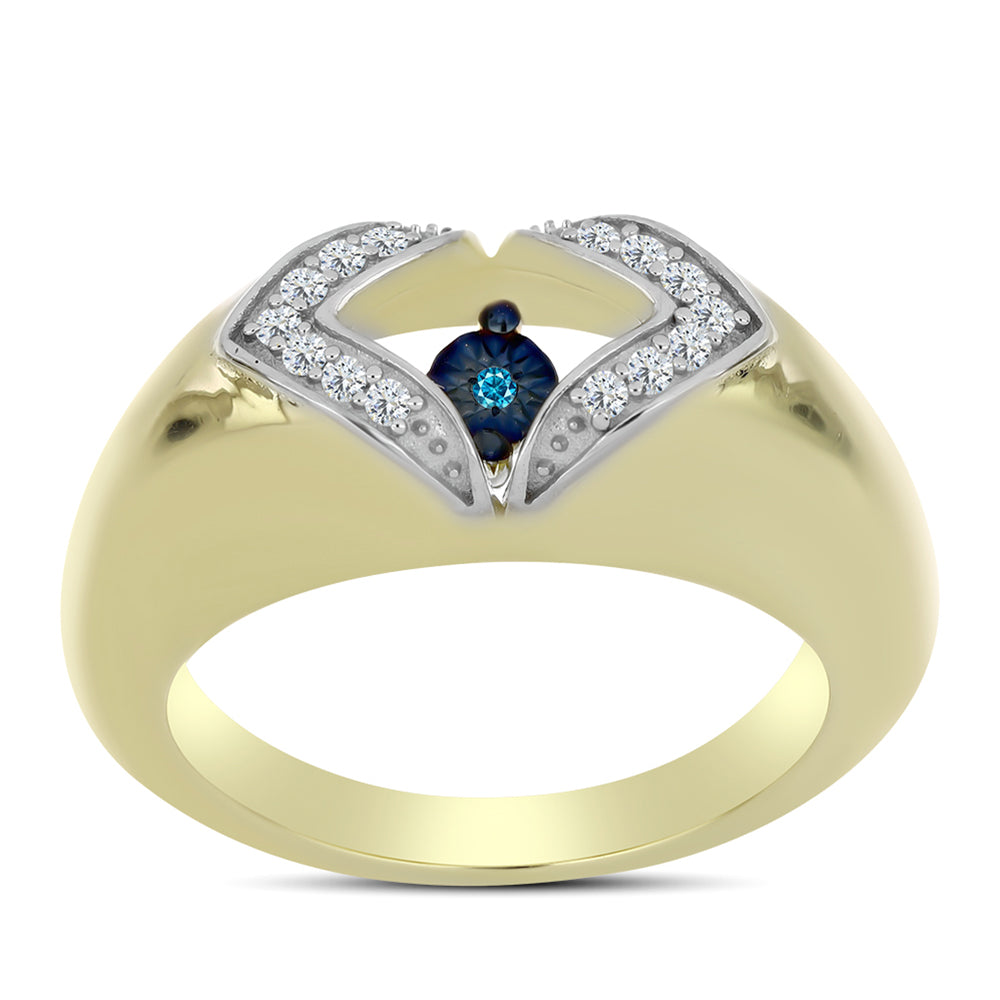 Pozlátený Strieborný Prsteň s Modrým tancujúcim diamantom a Bielym Topásom