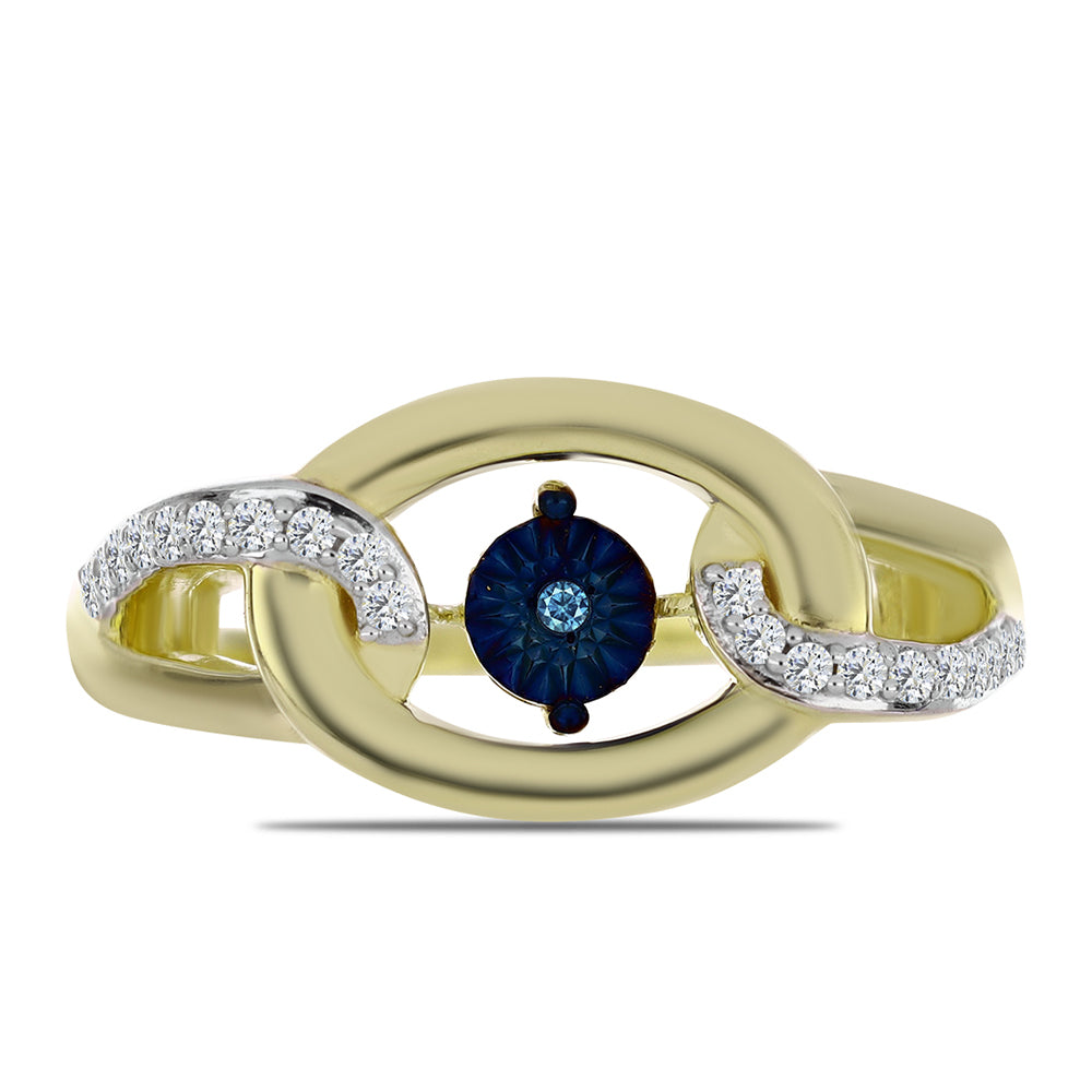 Pozlátený Strieborný Prsteň s Modrým tancujúcim diamantom a Bielym Topásom 1 
