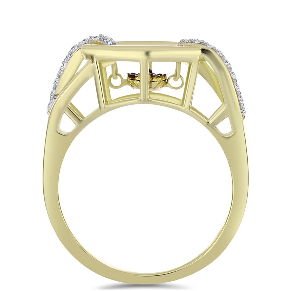 Pozlátený Strieborný Prsteň s Modrým tancujúcim diamantom a Bielym Topásom 2 