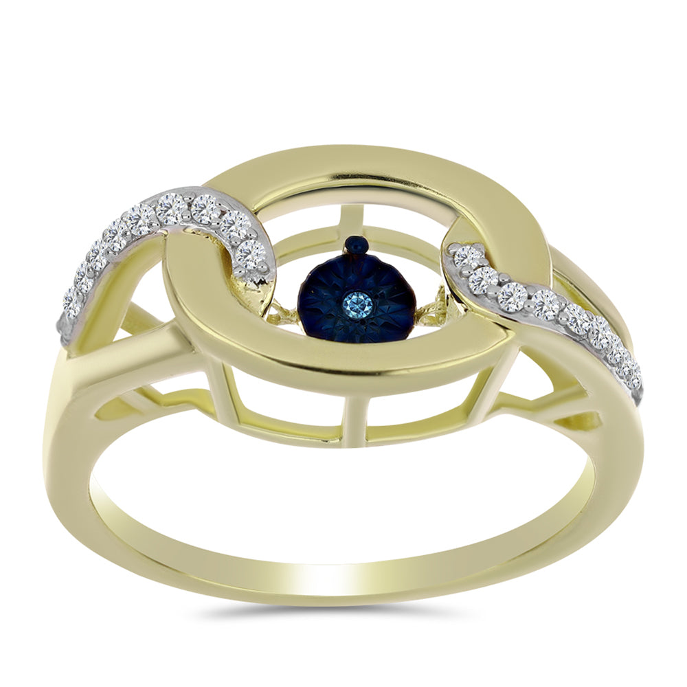 Pozlátený Strieborný Prsteň s Modrým tancujúcim diamantom a Bielym Topásom 3 