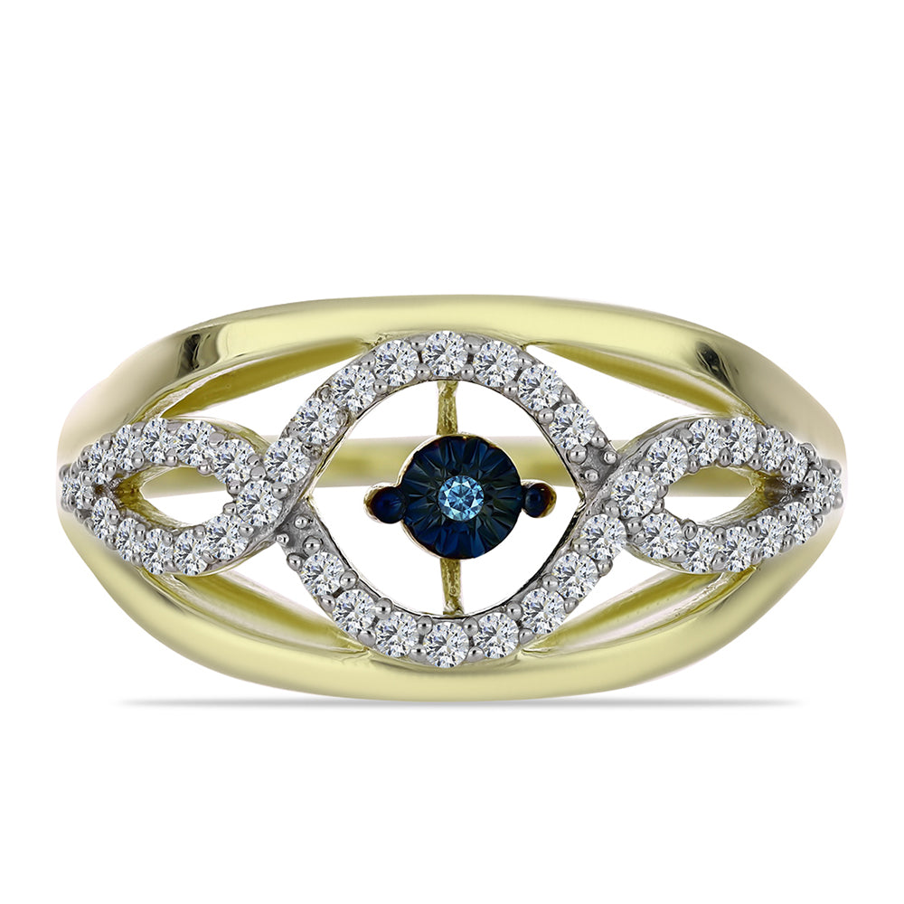 Pozlátený Strieborný Prsteň s Modrým tancujúcim diamantom a Bielym Topásom