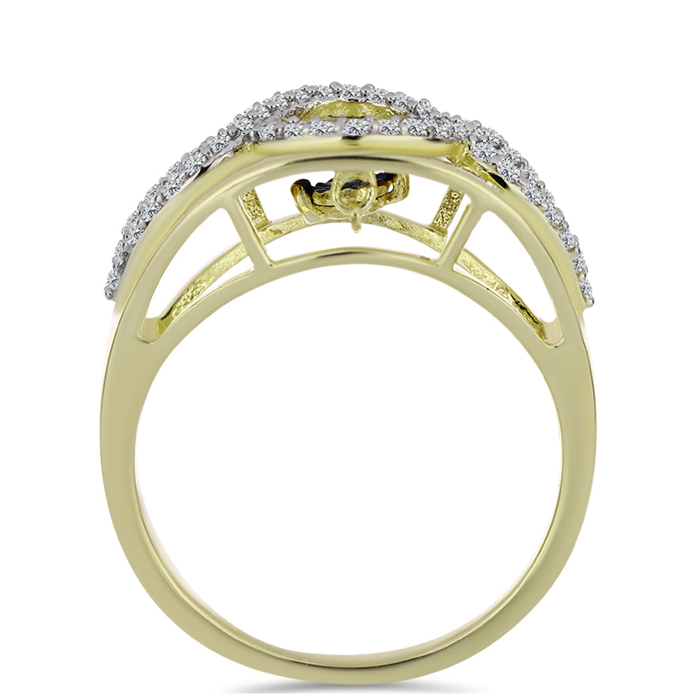 Pozlátený Strieborný Prsteň s Modrým tancujúcim diamantom a Bielym Topásom 2 