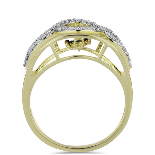 Pozlátený Strieborný Prsteň s Modrým tancujúcim diamantom a Bielym Topásom